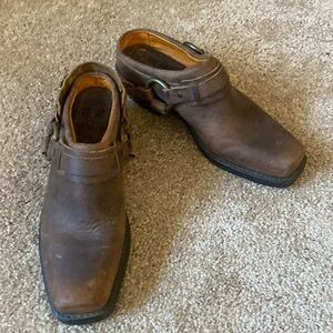 Genuine leather harness boot clogs
